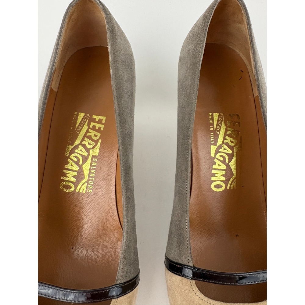 Vintage Salvatore Ferragamo Tri-Color Suede Pumps Size 7.5B Block Heel Old Money - Picture 8 of 11